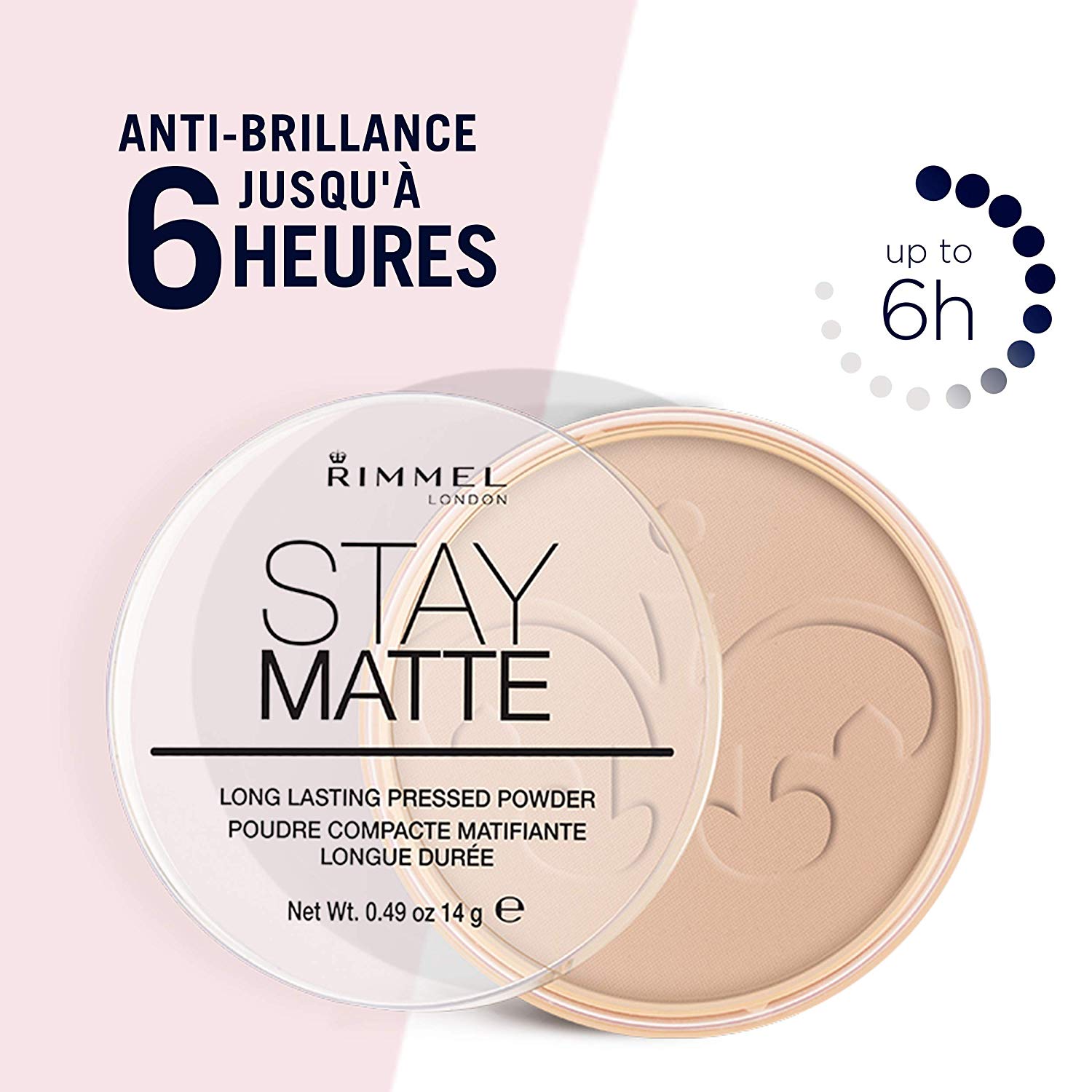 Rimmel London Stay Matte Long Lasting Pressed Powder, Transparent [001] 0.49 Ounce (Pack of 1)